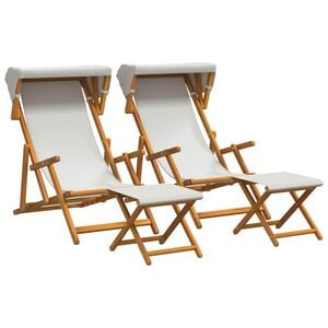 vidaXL Chaise Longue 4 pcs 3 Position Bois d'eucalyptus massif Cr&egrave;me