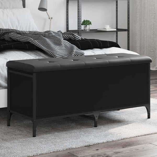 vidaXL Banc de rangement noir 102x42x45 cm bois d'ing&eacute;nierie