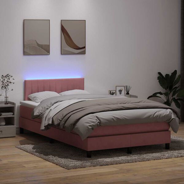 vidaXL Sommier &agrave; lattes de lit avec matelas et LED rose 120x220 cm velours