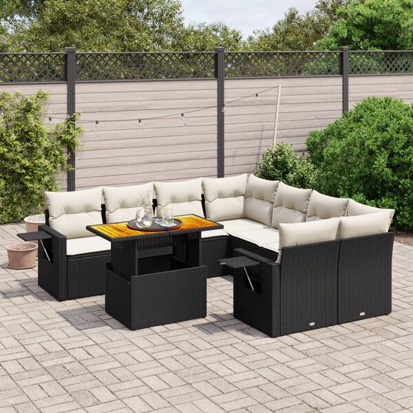 vidaXL Salon de jardin 9 pcs avec coussins noir r&eacute;sine tress&eacute;e