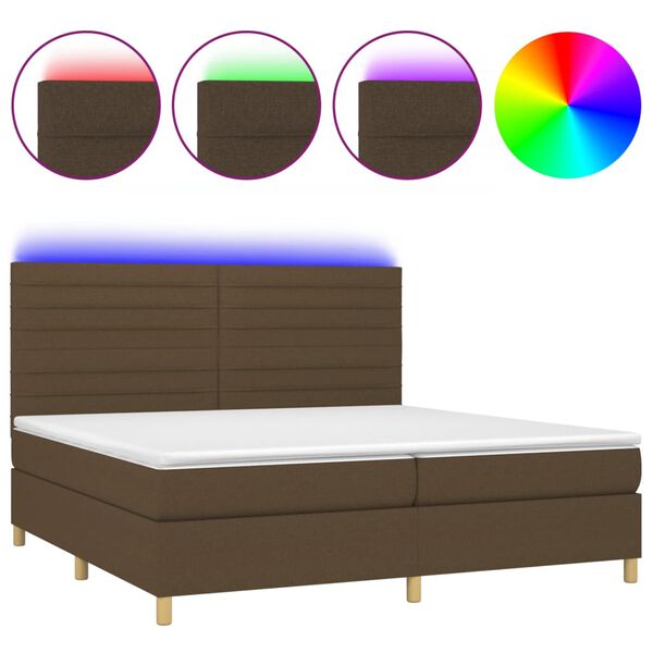 vidaXL Sommier &agrave; lattes de lit matelas et LED Marron fonc&eacute; 200x200 cm