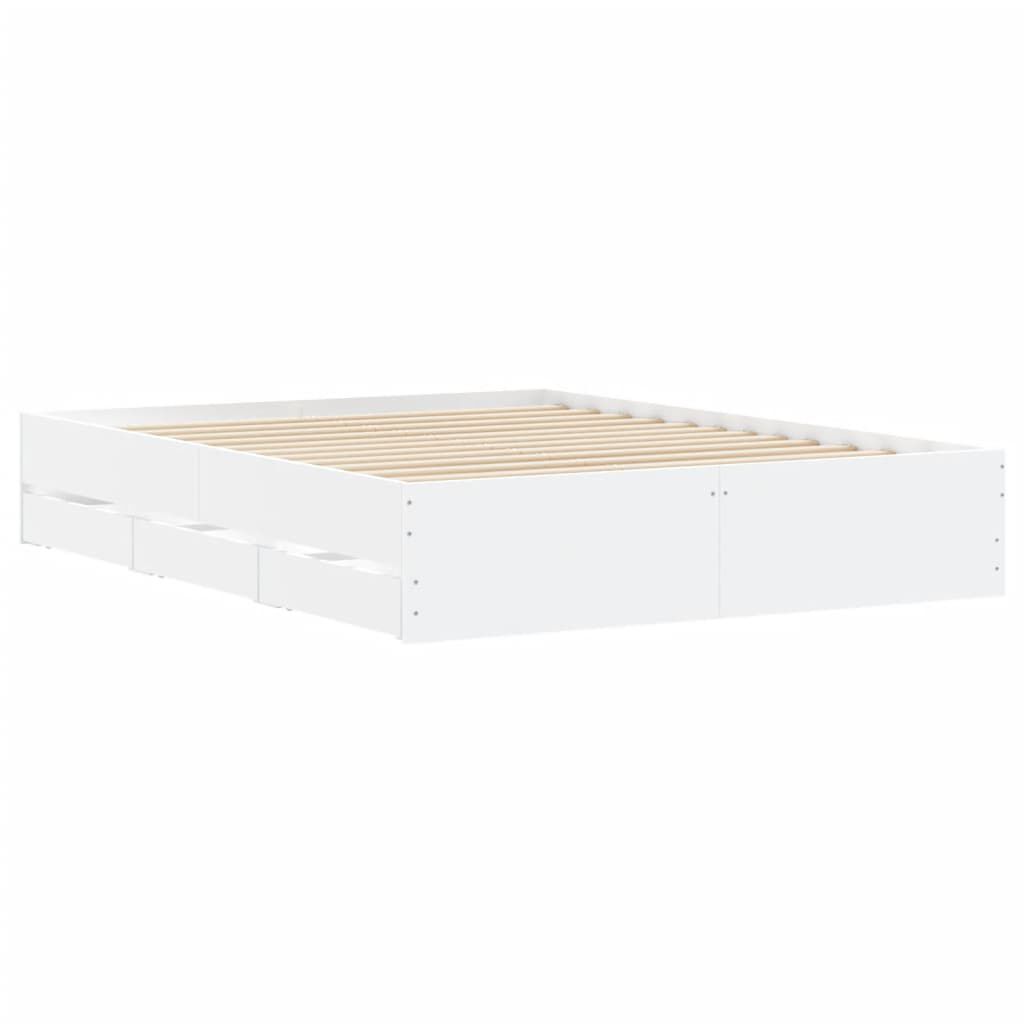 Cadre De Lit Double 180x200cm Avec Tiroirs - Bois De Pin Massif - Sommier à Lattes - Blanc - 4