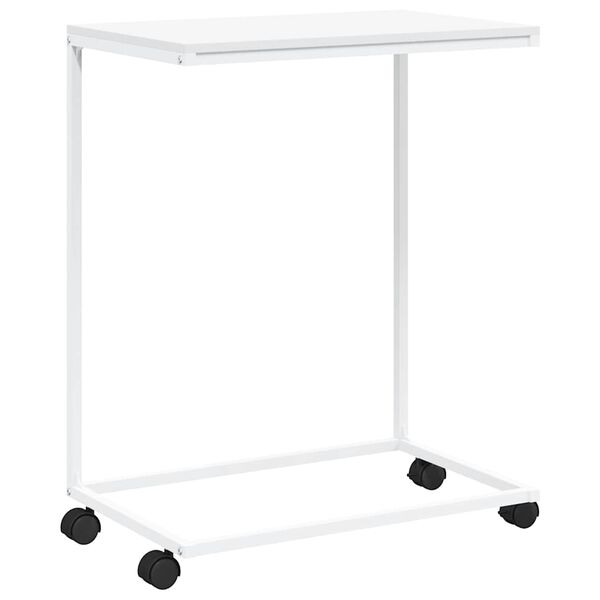 vidaXL Table d'appoint avec roues Blanc 55x35x70 cm Bois d'ing&eacute;nierie