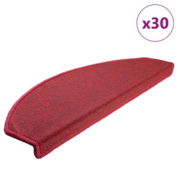 vidaXL Tapis d'escalier 30 pi&egrave;ces 65 x 24 x 4 cm Rouge Demi-rond Grand