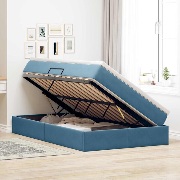 vidaXL Lit avec rangement et matelas Bleu 120 x 190 cm Velours