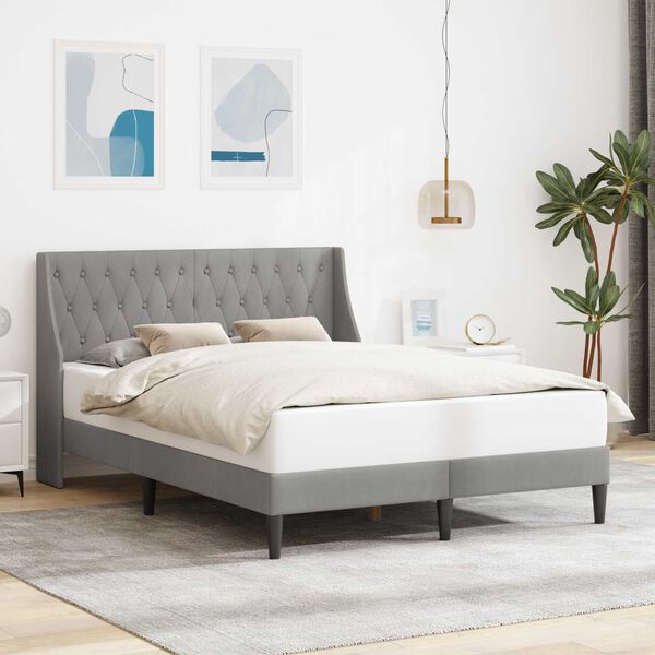 vidaXL Cadre de lit avec t&ecirc;te de lit Gris clair 140 x 190 cm Velours