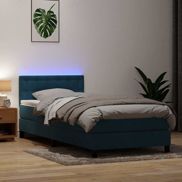 vidaXL Sommier &agrave; lattes de lit et matelas et LED bleu fonc&eacute; 80x210 cm velours