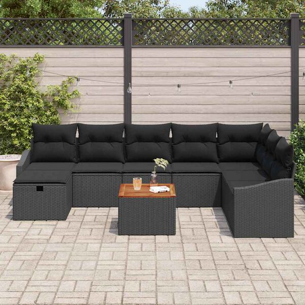 vidaXL Ensemble de canap&eacute; de jardin avec coussin 9 pcs Noir polyrotin