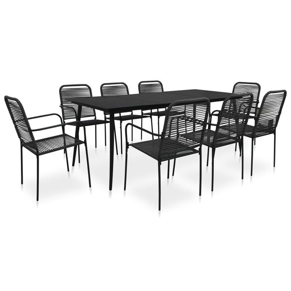 vidaXL Ensemble &agrave; manger de jardin 9 pcs Corde en coton et acier Noir
