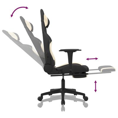 vidaXL Chaise de jeu de massage avec repose-pied Noir et crème Tissu