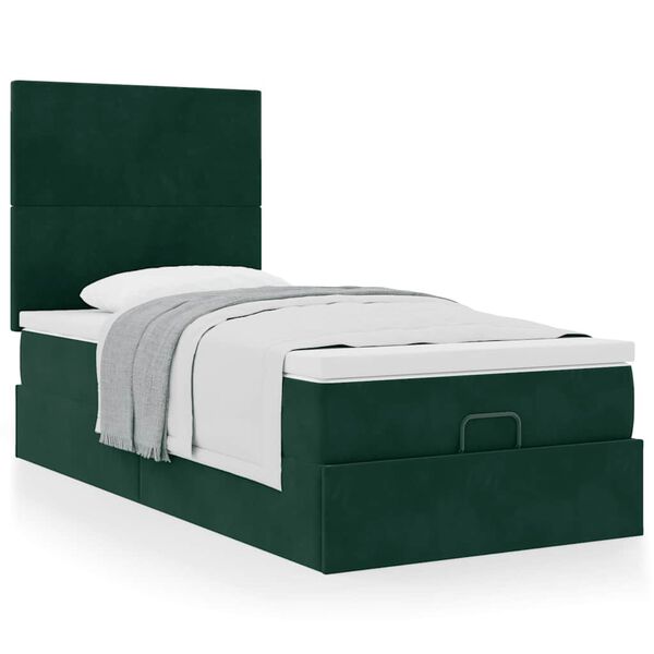 vidaXL Cadre de lit ottoman avec matelas vert fonc&eacute; 90x200 cm velours