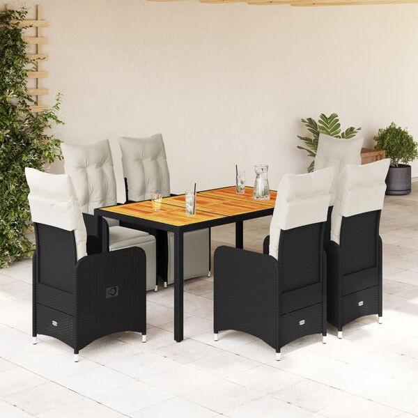 vidaXL Ensemble de bistro de jardin 7 pcs coussins noir poly rotin