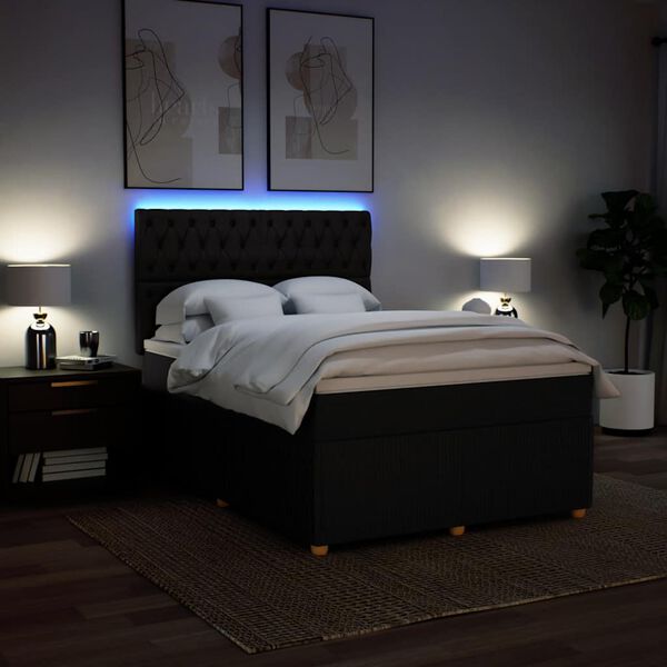 vidaXL Sommier &agrave; lattes de lit avec matelas Noir 160x200 cm Tissu