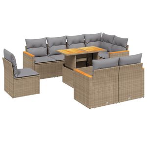 vidaXL Salon de jardin avec coussins 9 pcs beige r&eacute;sine tress&eacute;e