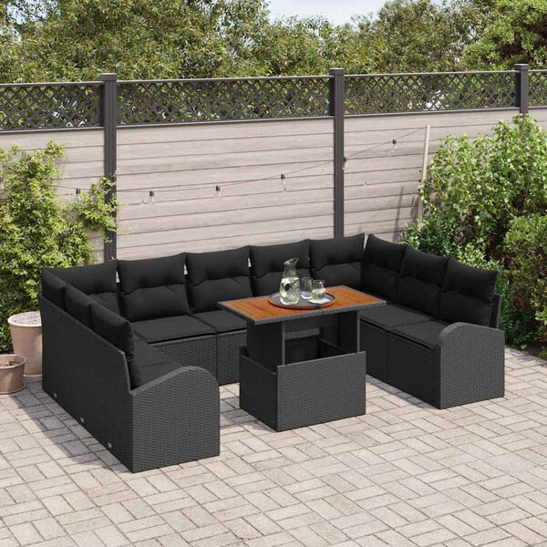 vidaXL Ensemble de canap&eacute; de jardin avec coussin 10 pcs Noir