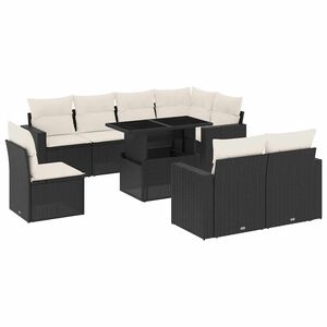vidaXL Salon de jardin 9 pcs avec coussins noir r&eacute;sine tress&eacute;e