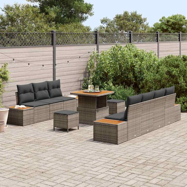 vidaXL Ensemble de canap&eacute; de jardin 10 pcs Gris Poly rotin