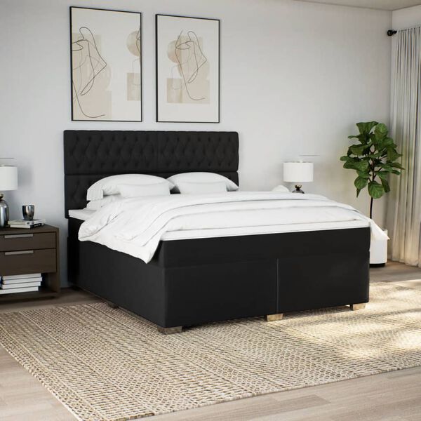 vidaXL Sommier &agrave; lattes de lit avec matelas Noir 180x200 cm Tissu
