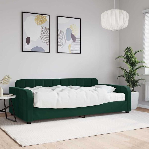vidaXL Lit de jour avec matelas vert fonc&eacute; 100x200 cm velours