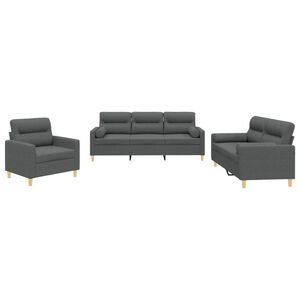 vidaXL Ensemble de canap&eacute;s 3 pcs coussins gris fonc&eacute; tissu