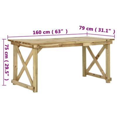 vidaXL Table de jardin 160x79x75 cm Bois