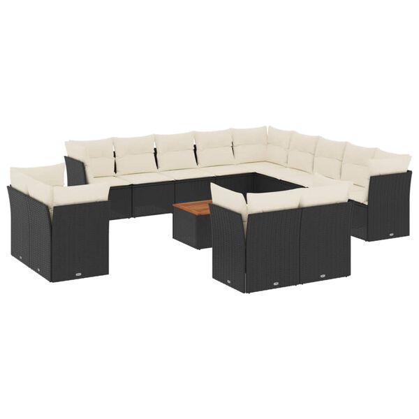 vidaXL Salon de jardin avec coussins 14 pcs noir r&eacute;sine tress&eacute;e