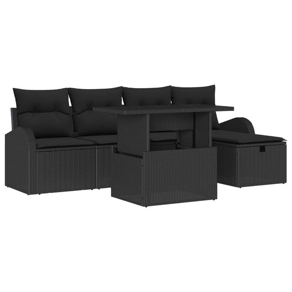 vidaXL Ensemble de canap&eacute; de jardin avec coussin 6 pcs Noir Poly rotin