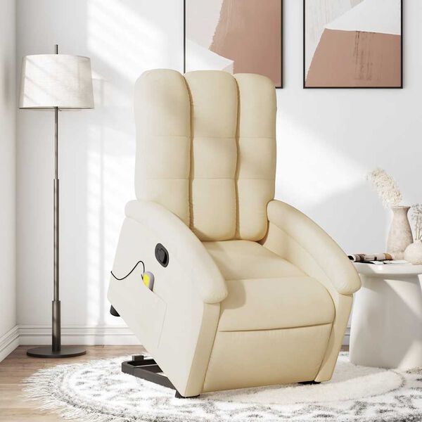 vidaXL Fauteuil inclinable de massage Cr&egrave;me Tissu
