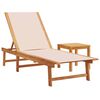 vidaXL Chaise longue et table cr&egrave;me bois d'acacia solide et textil&egrave;ne