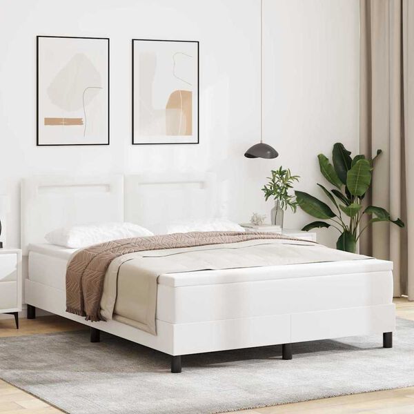 vidaXL Lit &agrave; ressorts avec matelas Blanc 160 x 200 cm Simili cuir
