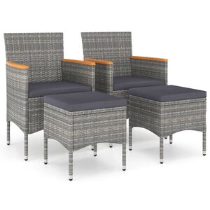 vidaXL Jeu de chaise et tabouret de jardin 4 pcs R&eacute;sine tress&eacute;e Gris