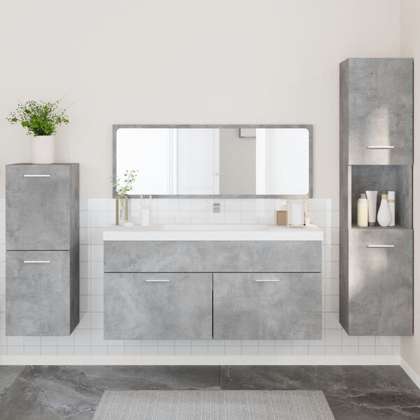 Ensemble Meubles Salle De Bain 3 Pièces VidaXL - Gris Béton, Bois Ingénierie - Armoire Lavabo + 2 Colonnes