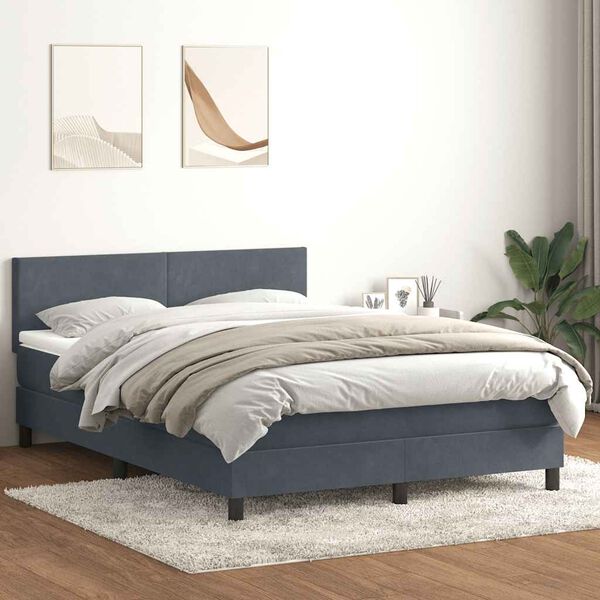 vidaXL Sommier &agrave; lattes de lit et matelas gris fonc&eacute; 140x220cm velours