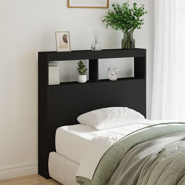vidaXL Armoire tête de lit avec LED noir 100x17x102 cm
