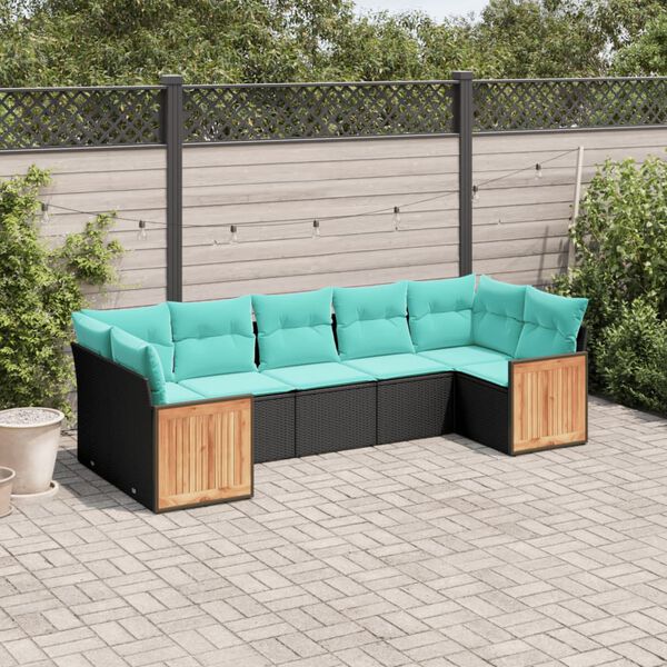 vidaXL Salon de jardin 7 pcs avec coussins noir r&eacute;sine tress&eacute;e