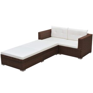 vidaXL Salon de jardin 3 pcs avec coussins R&eacute;sine tress&eacute;e Marron