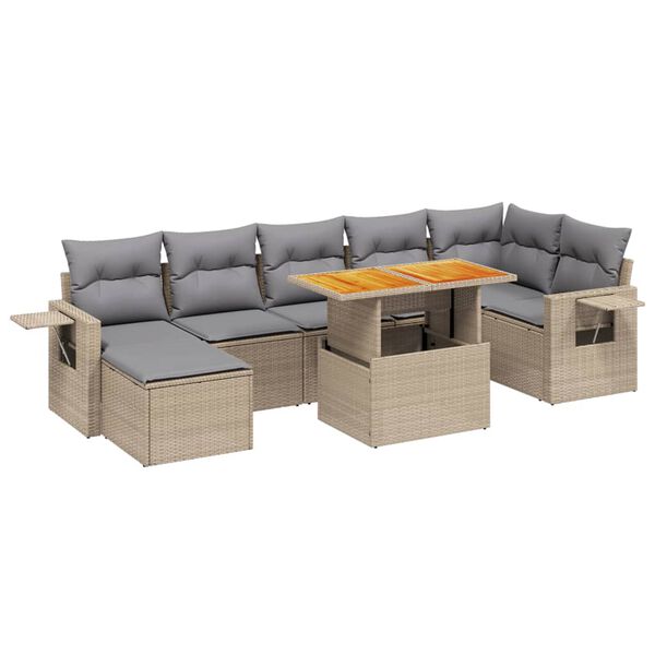 vidaXL Salon de jardin avec coussins 8 pcs beige r&eacute;sine tress&eacute;e
