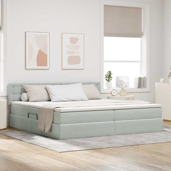 vidaXL Lit de Rangement avec matelas Gris clair 200 x 200 cm Velours
