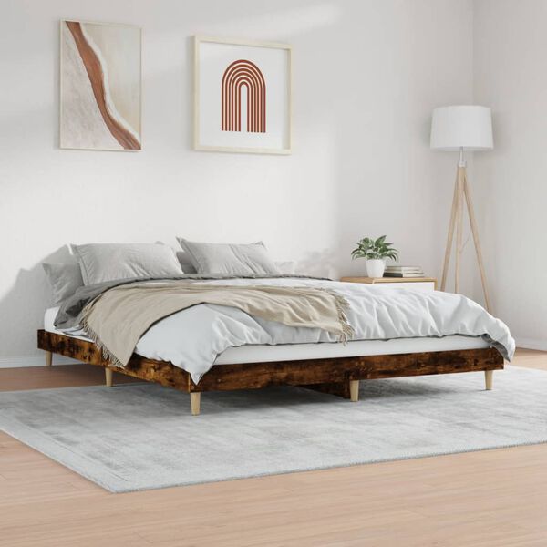 vidaXL Cadre de lit sans matelas ch&ecirc;ne fum&eacute; 140x200 cm bois ing&eacute;nierie