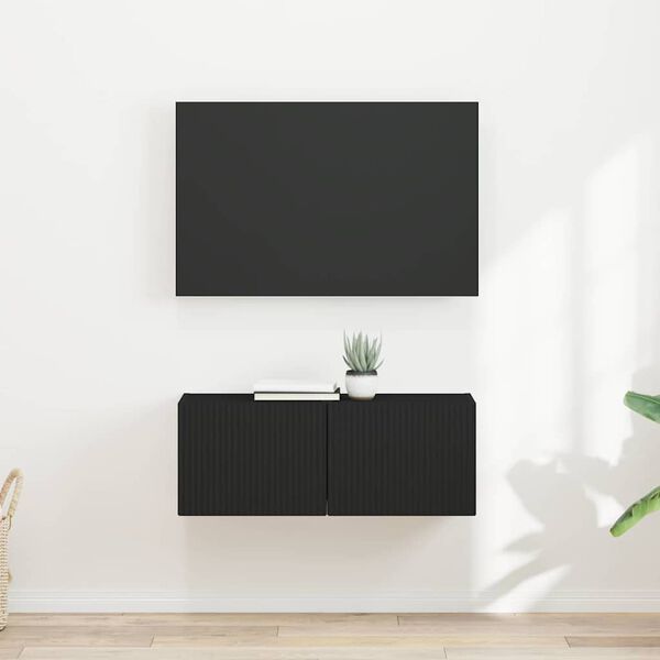 vidaXL Meuble TV mural 2 pcs Noir 60 x 31 x 29.5 cm Bois d'ing&eacute;nierie