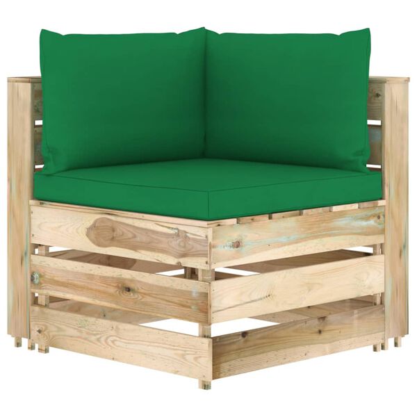 vidaXL Salon de jardin 7 pcs avec coussins Bois impr&eacute;gn&eacute; de vert