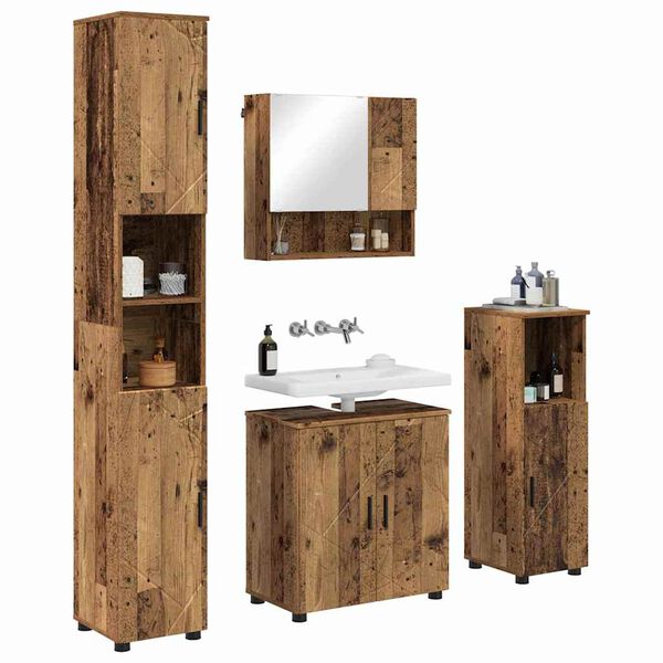 vidaXL Ensemble de mobilier de salle de bain 4 pcs Bois Ancien