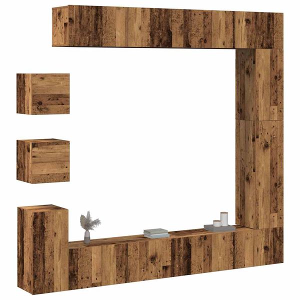 vidaXL Ensemble de meuble TV mural 9 pcs vieux bois bois d'ing&eacute;nierie