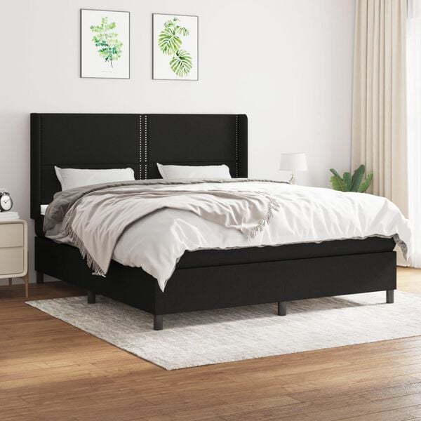 vidaXL Sommier &agrave; lattes de lit avec matelas Noir 160x200 cm Tissu