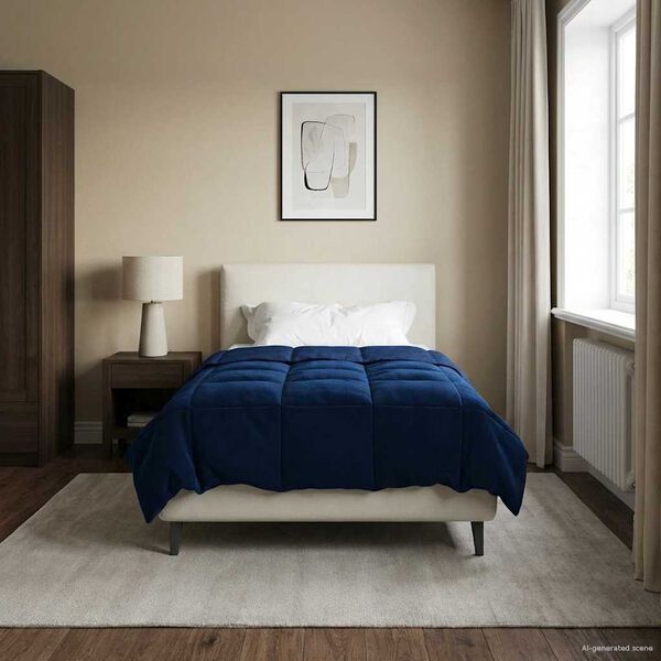 vidaXL Duvet d'hiver Matelass&eacute; Bleu fonc&eacute; 140 x 200 cm Microfibre