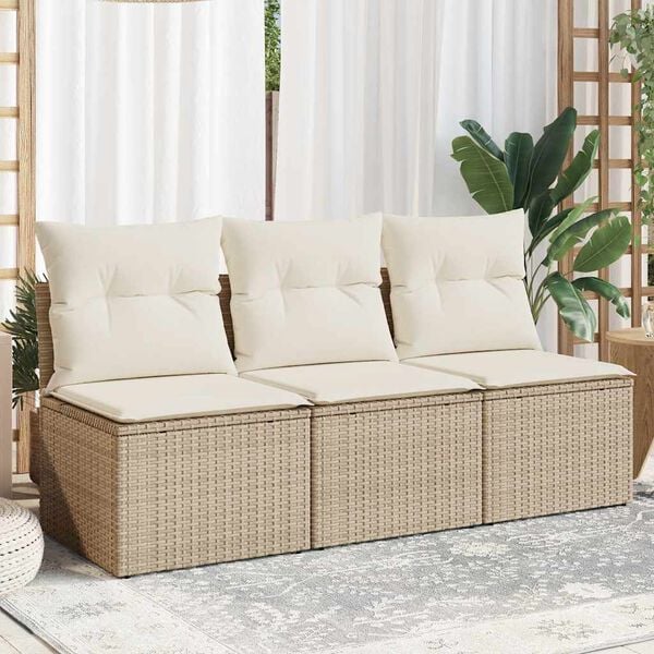 vidaXL Canap&eacute; de jardin avec coussins 3 places beige r&eacute;sine tress&eacute;e