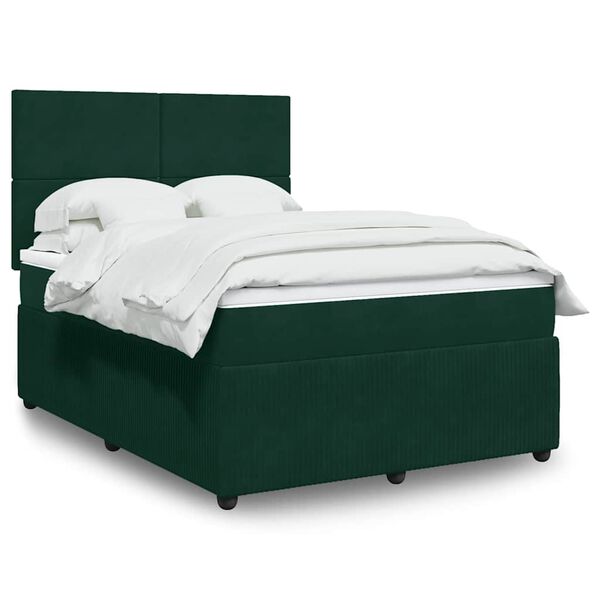 vidaXL Sommier &agrave; lattes de lit et matelas Vert fonc&eacute; 140x190cm Velours