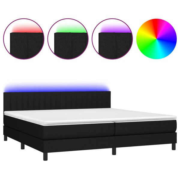 vidaXL Sommier &agrave; lattes de lit et matelas et LED Noir 200x200 cm Tissu