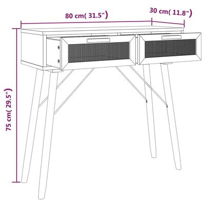 vidaXL Table console Blanc 80x30x75 cm Bois massif pin /rotin naturel