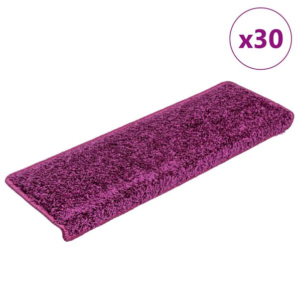vidaXL Tapis d'escalier 30 pi&egrave;ces 65 x 21 x 4 cm Violet Bord rectangulaire